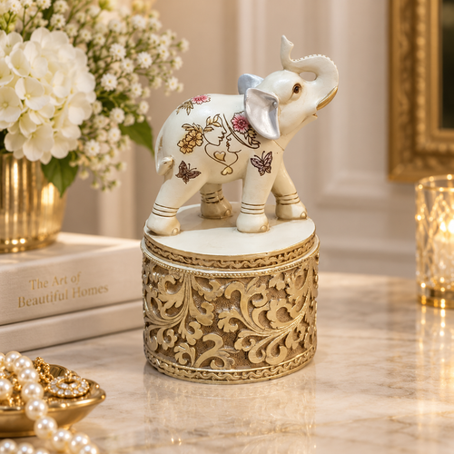 Luxury Elephant Figurine Trinket Box with Lid