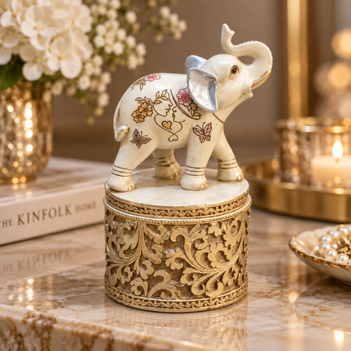 Luxury Elephant Figurine Trinket Box with Lid