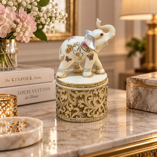 Luxury Elephant Figurine Trinket Box with Lid