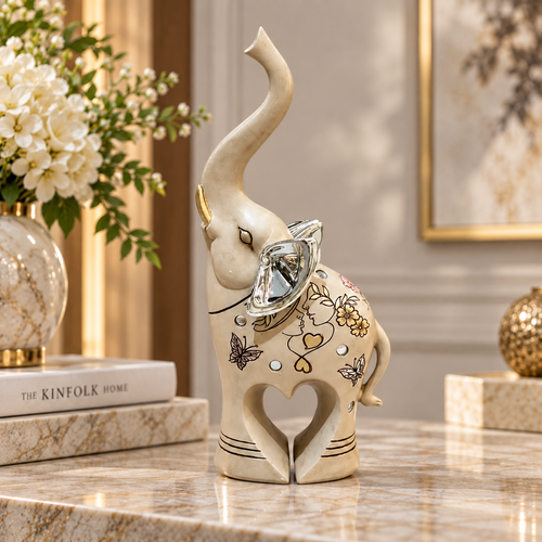 Majestic Heart-Leg Trunk-Up Elephant Sculpture