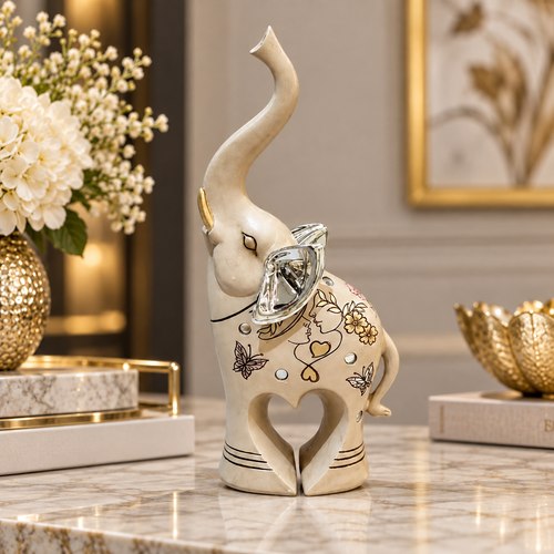 Majestic Heart-Leg Trunk-Up Elephant Sculpture