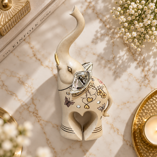Majestic Heart-Leg Trunk-Up Elephant Sculpture