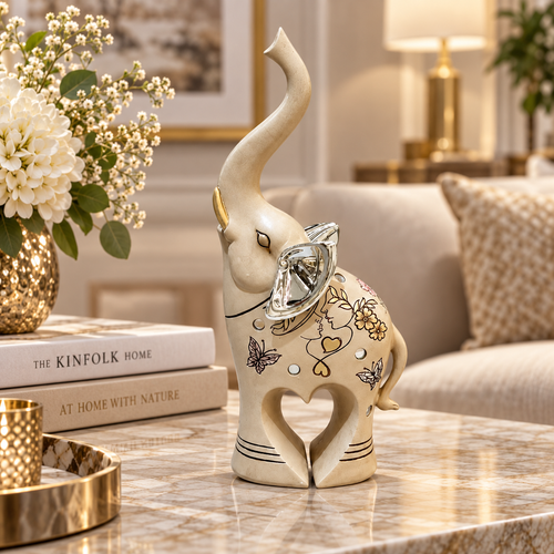Majestic Heart-Leg Trunk-Up Elephant Sculpture