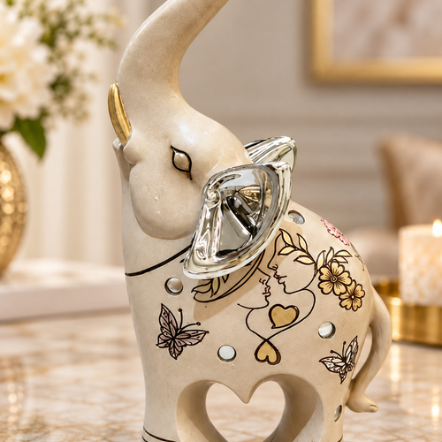 Majestic Heart-Leg Trunk-Up Elephant Sculpture