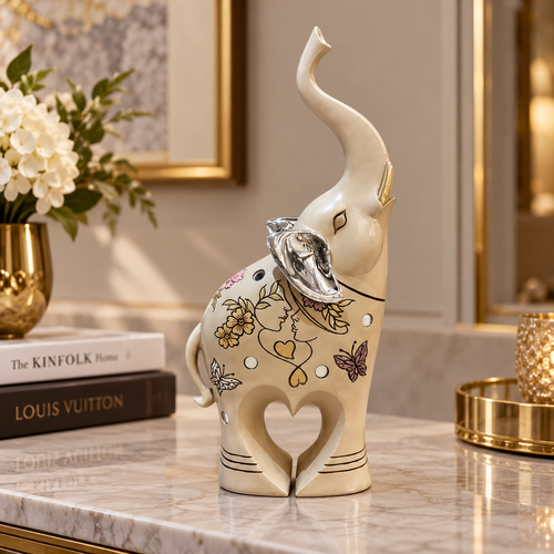 Grand Silver Eared Heart Elephant Figurine