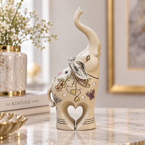 Grand Silver Eared Heart Elephant Figurine