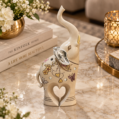 Grand Silver Eared Heart Elephant Figurine