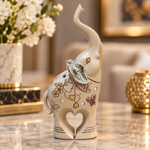 Grand Silver Eared Heart Elephant Figurine