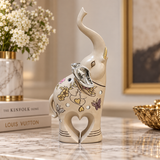 Cream & Silver Heart-Leg Elephant Statue