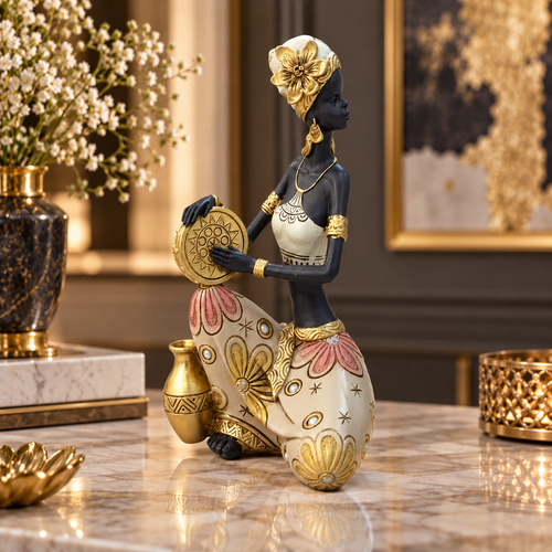 Royal Ethnic Drummer Woman Showpiece
