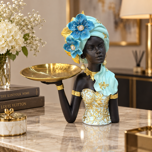 Turquoise African Lady Tray Sculpture