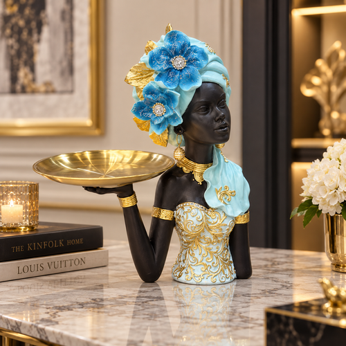 Turquoise African Lady Tray Sculpture