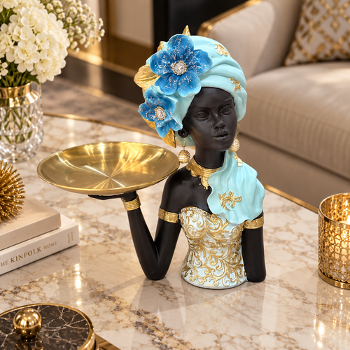 Turquoise African Lady Tray Sculpture
