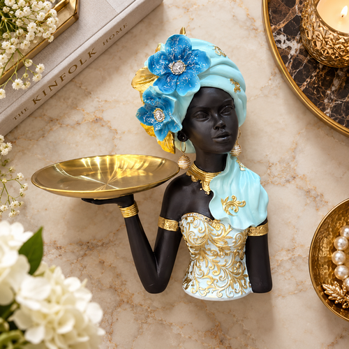 Turquoise African Lady Tray Sculpture