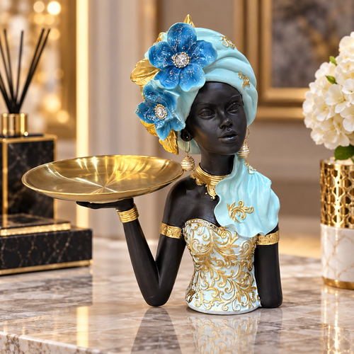 Turquoise African Lady Tray Sculpture