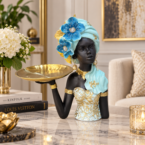 Turquoise African Lady Tray Sculpture