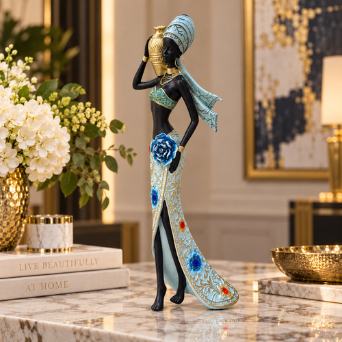Graceful Tribal Lady Water Bearer Sculpture