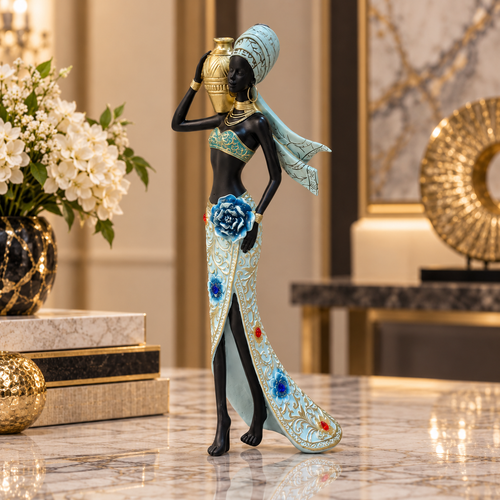 Graceful Tribal Lady Water Bearer Sculpture