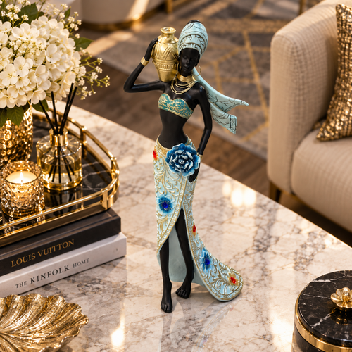 Graceful Tribal Lady Water Bearer Sculpture