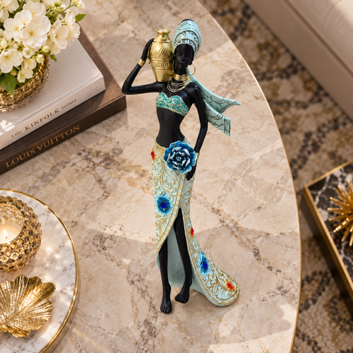 Graceful Tribal Lady Water Bearer Sculpture