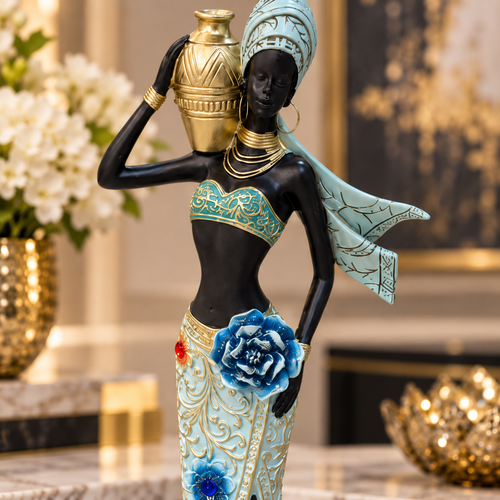 Graceful Tribal Lady Water Bearer Sculpture