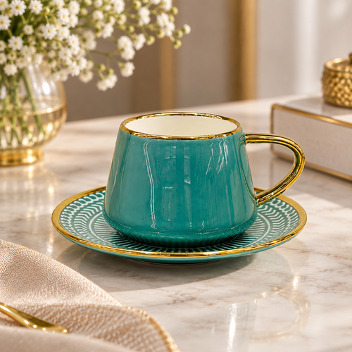 Emerald Royal Gold Rimmed Cup & Saucer Set 12 Piece
