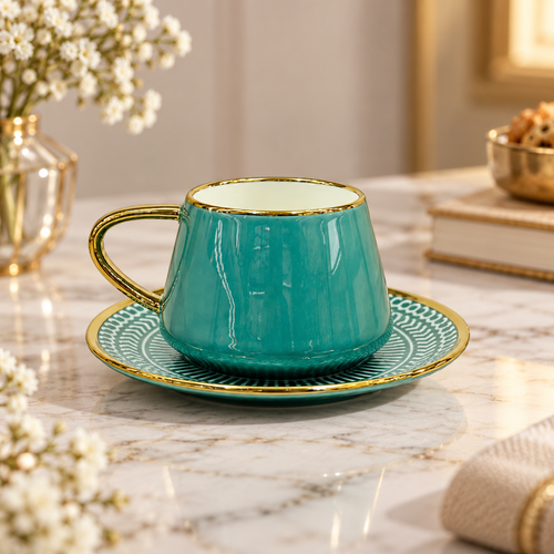 Emerald Royal Gold Rimmed Cup & Saucer Set 12 Piece