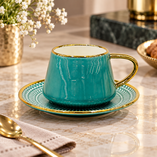 Emerald Royal Gold Rimmed Cup & Saucer Set 12 Piece