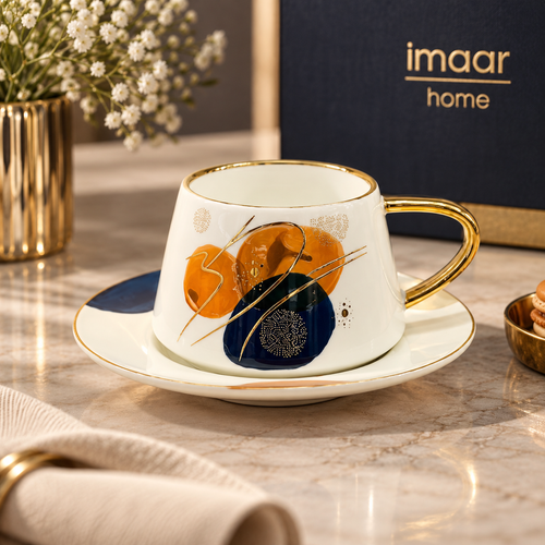 Elegant Celestial Gold-Trimmed Cup & Saucer Set 12 Piece