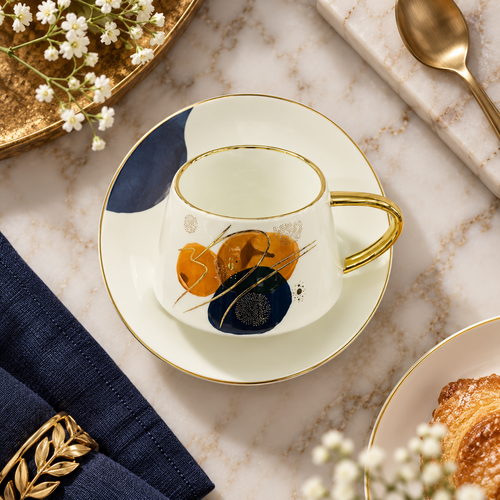 Elegant Celestial Gold-Trimmed Cup & Saucer Set 12 Piece