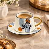 Abstract Botanical & Gold Cup & Saucer Set 12 Piece