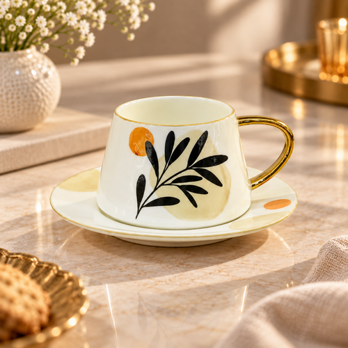 Elegant Heritage Gold-Trimmed Cup & Saucer Set 12 Piece