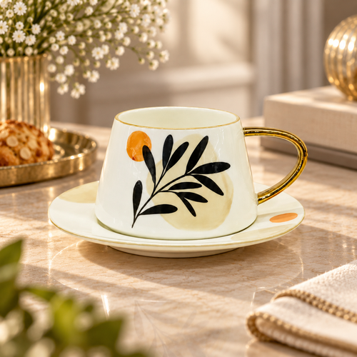 Elegant Heritage Gold-Trimmed Cup & Saucer Set 12 Piece