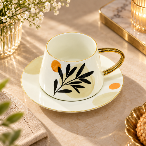 Elegant Heritage Gold-Trimmed Cup & Saucer Set 12 Piece