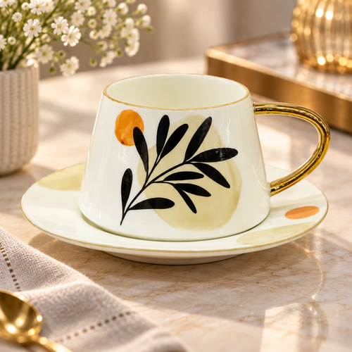 Elegant Heritage Gold-Trimmed Cup & Saucer Set 12 Piece