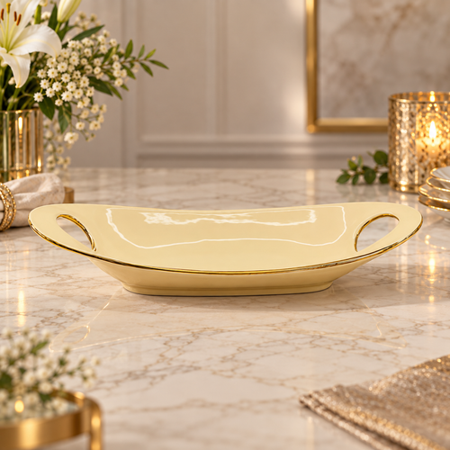 Luxury Gold Oval Serving Platter with Handles
