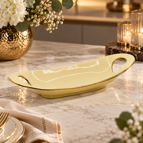 Luxury Gold Oval Serving Platter with Handles