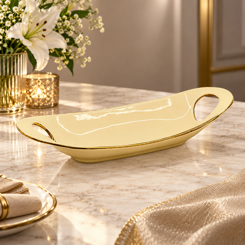 Luxury Gold Oval Serving Platter with Handles