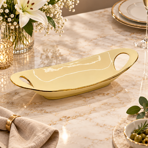 Luxury Gold Oval Serving Platter with Handles