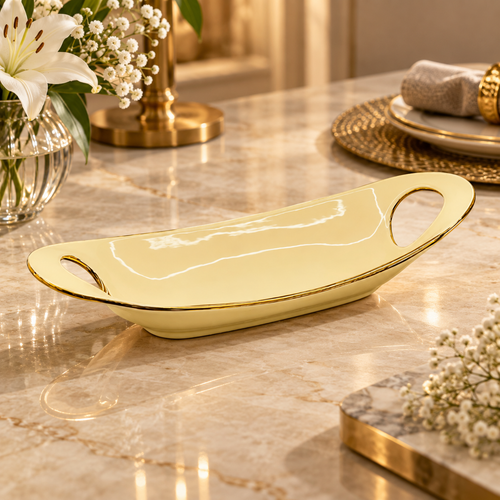 Luxury Gold Oval Serving Platter with Handles
