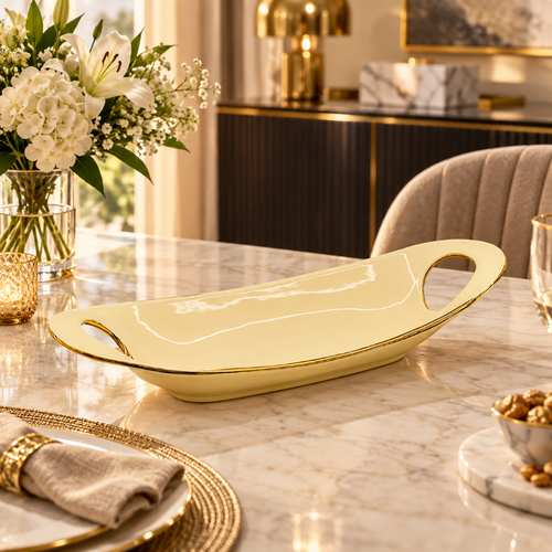 Luxury Gold Oval Serving Platter with Handles