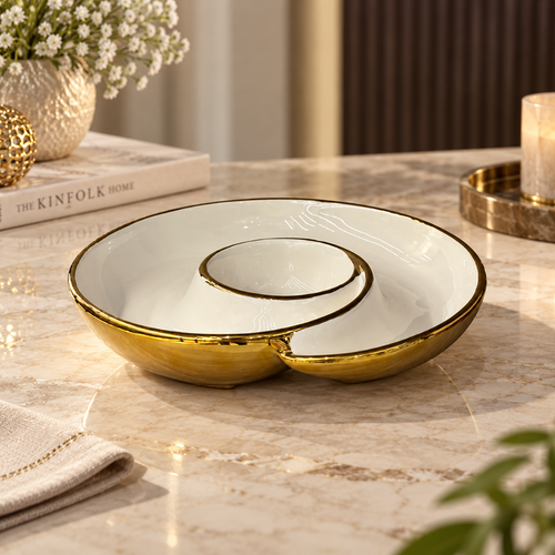 Modern Gold Spiral Chip & Dip Platter
