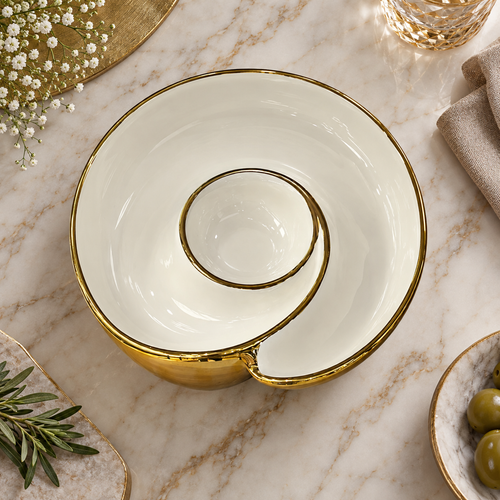 Modern Gold Spiral Chip & Dip Platter