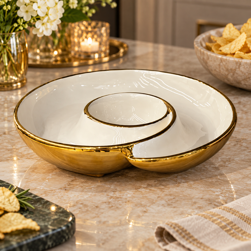 Modern Gold Spiral Chip & Dip Platter