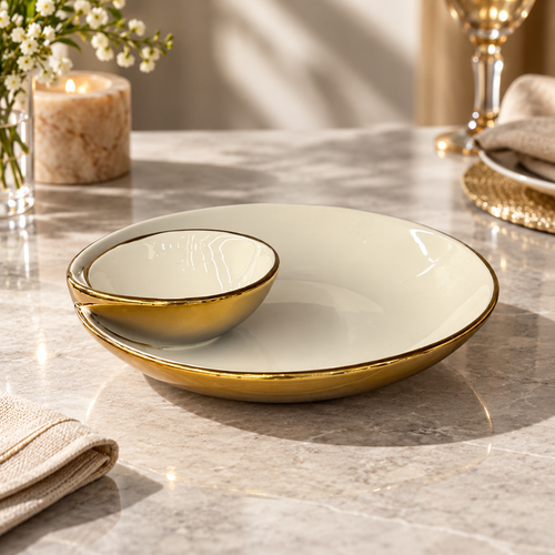 Elegant Integrated Sectional Snack Platter with Gold Rim