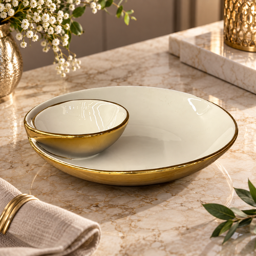 Elegant Integrated Sectional Snack Platter with Gold Rim