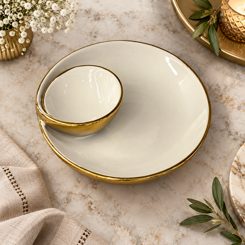 Elegant Integrated Sectional Snack Platter with Gold Rim