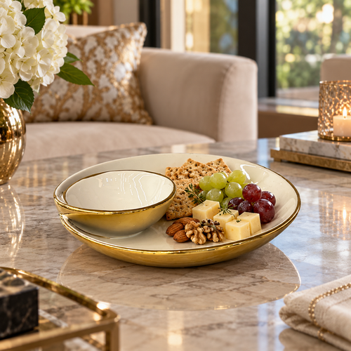 Elegant Integrated Sectional Snack Platter with Gold Rim