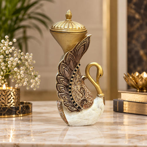 Imperial Swan & Peacock Decorative Covered Jar