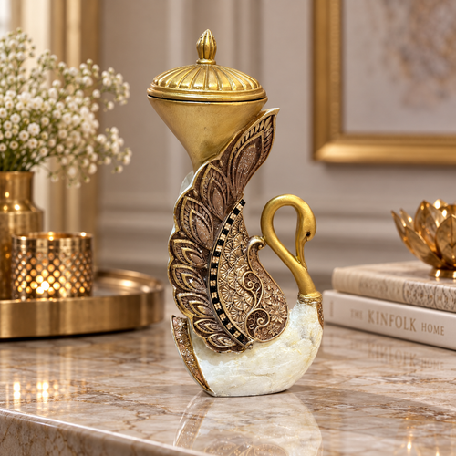 Imperial Swan & Peacock Decorative Covered Jar